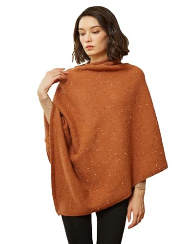 Image of BEAUTELICATE Women Wool Poncho Knitted Tweed Wool Sweater Pullover Pile Collar Cape