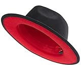 Red Bottom Fedora Hats for Men Women - Classic Black Red Panama Hat Wide Brim Two Tone Jazz...