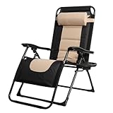 OVLRIJP Liegestuhl Klappbar, Garten Sonnenliege Wetterfest mit Kissen, Einstellbar Liegestühle für Draußen Patio Balkon Garten, Relaxliege mit Kopfkissen & Getränkehalter, bis 200kg (Beige)