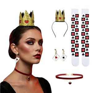 ZMIYIAC 4 Stück Herzkönigin Kostüm Damen Queen of Hearts Costume Accessoires Herzkönigin Krone Stockings mit Herz Ohrringe Halskette Queen Kostüm Accessoires für Halloween Karneval Cosplay (4 Stück)