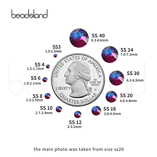 Image of Beadsland Flat Back Crystal Rhinestones, Blue Volcano, SS30, 576pcs | Flatback Glass Gems, 6.3-6.5mm, for Nail Art Craft, Glue Fix