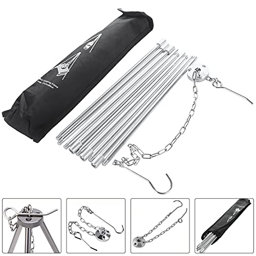 BBQ Dreibein Gestell,Dreibein Teleskopgestell Grillständer,Kochen im Freien Stativ Set Klapp Lagerfeuer Grillrost Stand Camping, Hängegrill Camping Stativ Mit Kette & Haken (B)