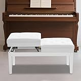 OMGGYER Taburete para piano de madera con espacio de almacenamiento y cojín de piel sintética, soporta hasta 200 kg