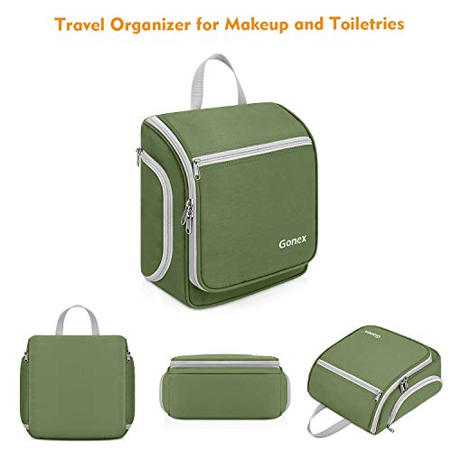 Gonex Hanging Toiletry Bag, Travel Organizer Bag for Makeup and Toiletries, Men and Women Green