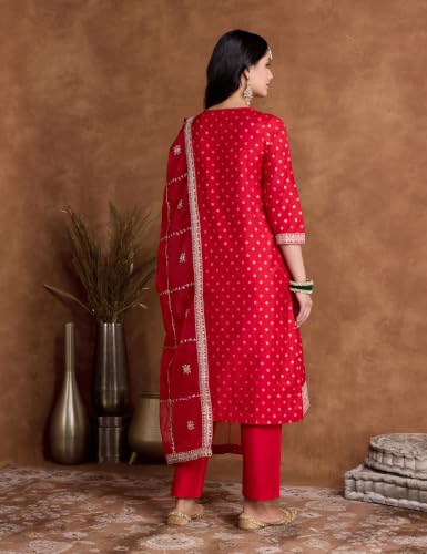 Image of Amazon Brand - Myx Women Embroidered Kurta Set with Designer Dupatta (Available in Plus Sizes)