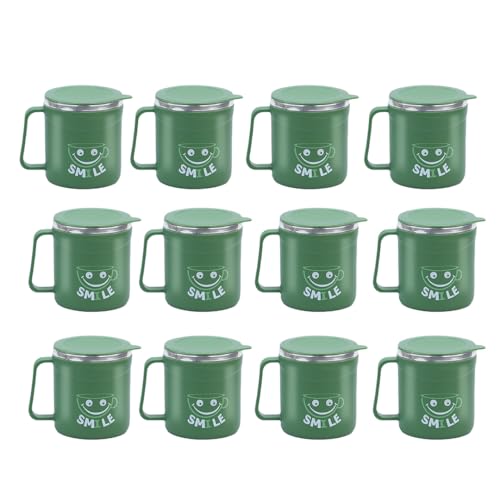 Image of ATTRO Happy Mug Set of 12-Comes with Double Wall Inner Stainless Still & Lid Stylish Cup Ideal for Hot Coffee, Tea - 300ml-Olive Green