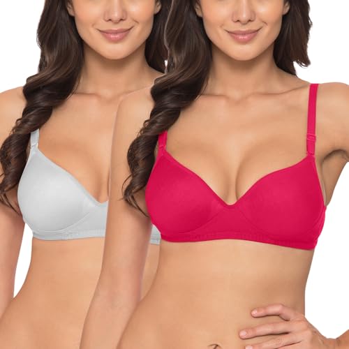 Image of Komli - Heavily Padded Push-Up Bra - Cotton Rich - Balconette - 3 /4th Coverage, Seamless, Wireless, Multiway Straps - T-Shirt Bra (Pack of 2)