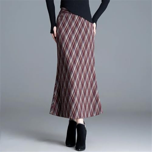 Women's Korean-Style High-Waisted Slim-Fit Midi Knit Plaid Fishtail Skirt3
