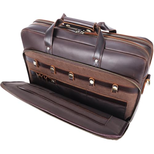 Image of STAR VISTA Matteo Large 18 inch Laptop Messenger Bag, Calfskin Leather Briefcase for Men, Business Travel, YKK Zippers
