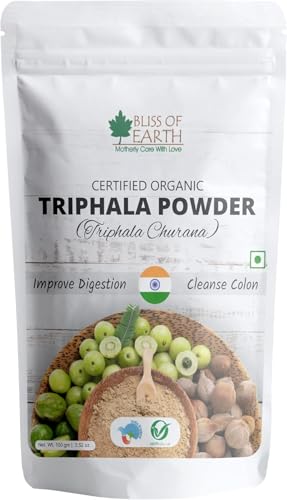 Bliss of Earth Organic Triphala Churan Powder 100g - Ayurvedic Detox & Immunity Booster - Gentle Digestive Support & Colon Cleanse - Amla Haritaki & Bibhitaki Blend
