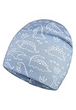 Sterntaler Beanie Saurier – Jungen Mütze aus Sweat mit Flauschiger Rückseite, Bedruckt mit Dino-Motiven, elastisch und bequem, samtblau, Größe 49
