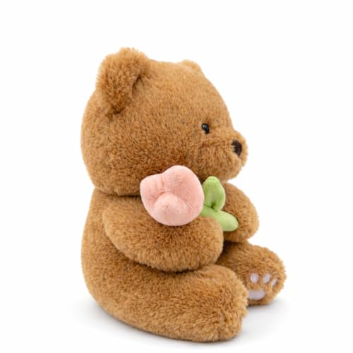 Image of 30 CM Soft Teddy Bear Plush Toy with Flower | Cute Stuffed Brown Bear for Kids | Cuddly Gift Soft Toy for Girls & Boys | Perfect Birthday & Valentine Gift Teddy