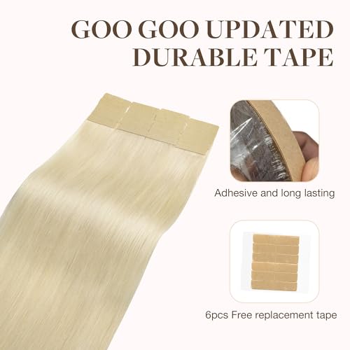 GOO GOO Tape in Hair Extensions human hair, tape Hair Extensions, 16inch 50g 20pcs, Human Hair Extensions, 60A Platinum Blonde - Image 3