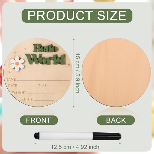 Baby Announcement Sign, 5.9 Inch Wooden Hello World Newborn Sign Birth Announcement Board Welcome Baby Name Sign Plaque for Nursery Hospital Girl Boy Photo Prop Baby Shower (Green) - Image 3