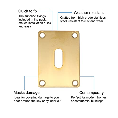 Repair Escutcheon Key Hole Cover Plate Screw Fix Polished Brass 65 x 47mm, 65mm/47mm/1mm - Image 2