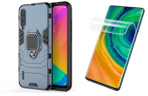 Max Power Digital [Pack] Funda y 2 Protectores Hidrogel para Xiaomi Mi A3 Carcasa Magnética Anillo Imán Antigolpes con 2 Piezas Protectores Pantalla Gel Alta Definición (Azul Marino)