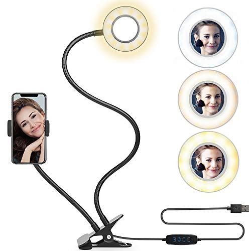 Selfie Ring Light for Phone,JINSE Small LED Ring Light with Stand and Phone Holder for iphone.Lighting for Video Recording/Live Streaming/Makeup/YouTube/Online Meetings(Black?