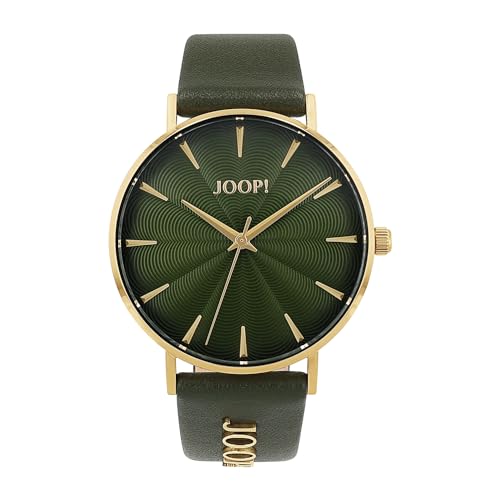 JOOP! Armbanduhr Damen Quarzuhr Analog, mit Leder Armband, Khaki, 5 bar Wasserdicht, Kommt in Uhren Geschenk Box, 2035044