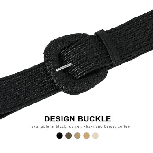 HOTWILL Women Straw Woven Belt Elastic Waistband Boho Stretch Waist Belts Bohemian Braided Wide Dress Belt4