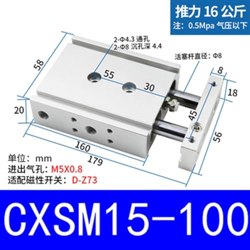 Cylindre à double tige CXSM15 guidé de type SMC pour automatisation - 3