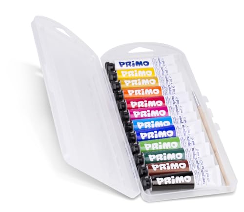 PRIMO Fine Tempera Paint Tube Set, 12-Colors, Bright Colors, For Young Artists