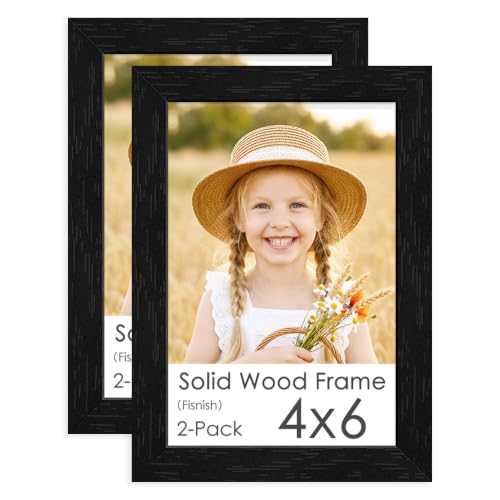 Image of 4x6 Picture Frame Set of 2, Solid Wood Frames, Black Woodgrain