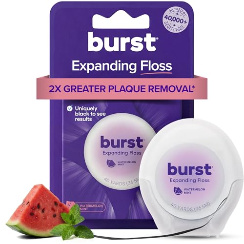 BURST Expanding Dental Floss (Watermelon Mint/40 Yards) | Stain Absorbing & Woven Tooth Floss with Xylitol Coating to Fight Cavities | Vegan | Paraben Free Expanding Floss