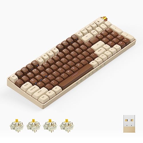 Royalaxe X Protoarc R100 Wireless Mechanical Keyboard, Hot Swappable Wired/Bluetooth 5.0/2.4G Wireless Keyboard With Rgb Light For Windows & Mac, Pbt Keycaps, Gateron G Yellow Pro Switch, Lava Brown #TOP23
