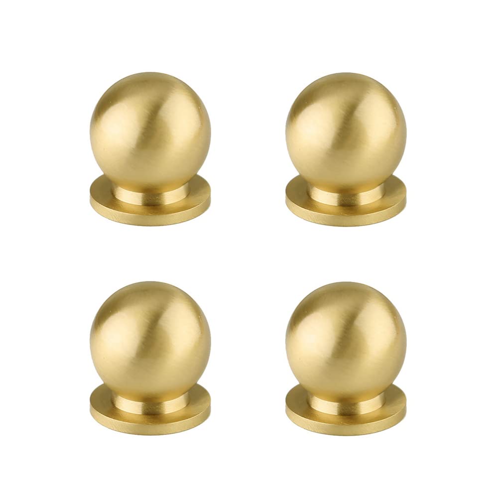 Tiazza 4 Pack Solid Brass Antique Cabinet Drawer Knobs Round Knobs with Small Modern Minimalist Handle (Gold)