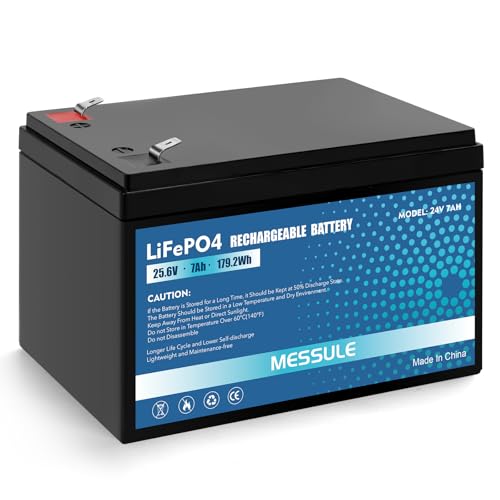 24V 7Ah LiFePO4 Rechargeable Battery 25.6V 179.2Wh Lithium Iron Phosphate Batteries for Ride on Toys Camping Fish Finder
