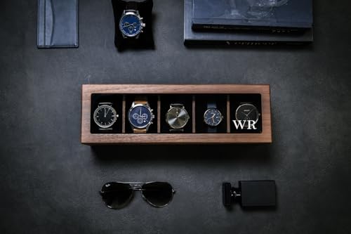 Image of Wooden Watch Box | 5 Slot Rectangular Sheesham Wood Watch Organizer | Handmade Watch Storage Case for Men & Women | Wooden Watch Holder Gift Box