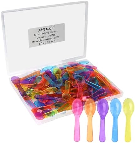 3 Inch Tiny Mini Tasting Spoons Colored Disposables Small Taster Spoon, Mini Sampling Spoon for Desserts Pudding Jello Shots Ice Cream (1 Pack of 30 PCS)