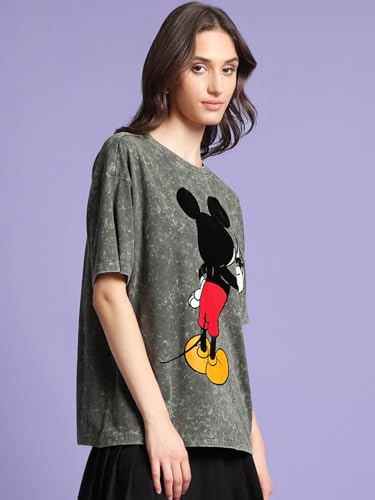 Image of Bewakoof X Disney Mickey Women's 100% Cotton Graphic Print Oversized Fit Half Sleeve Round Neck T-Shirt | Casual wear | Streetwear | Oversized Tshirt for Woman Cotton| Baggy