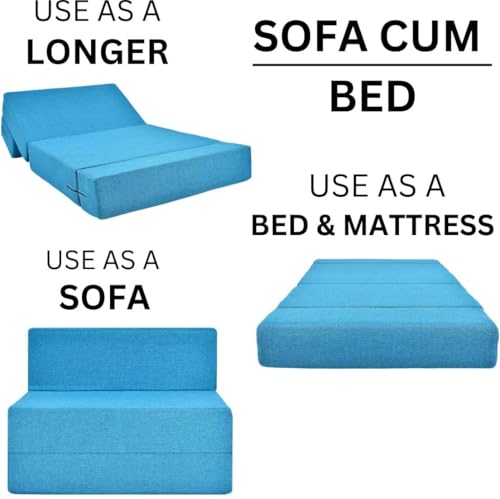 Image of Convertible Sofa Chair Bed, 3-in-1 Sleeper Chair with Foldable Design, Modern Upholstered Lounge Accent Chair, Space Saving Single Sofa Bed for Living Room, Bedroom & Small Spaces (Blue (FA088))
