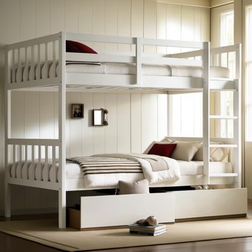 PVWIIK Twin Over Twin Wood Bunk Bed with 2 Drawers