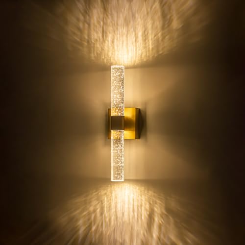 Image of Crystal Wall Sconces LED Sconces 15.7 Inch Wall Lighting, Bathroom Vanity Light Fixtures, 3000K Vertical and Horizontal Wall Mounted Sconce for Bedroom Living Room Hallway,12W (Gold)