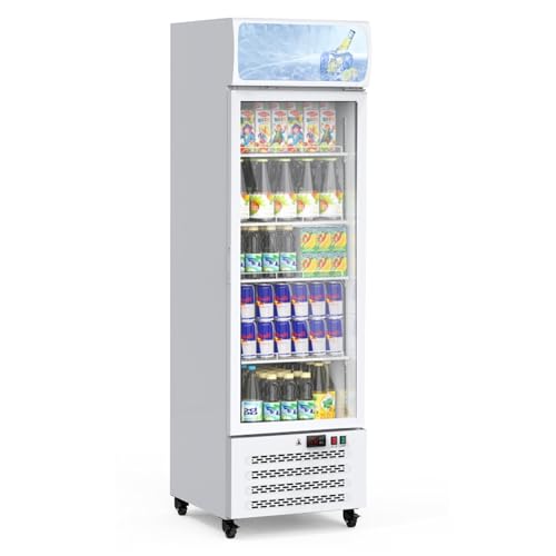 PullaFun 11.5 Cu.Ft. Commercial Display Fridge for Beverages, Display Refrigerator Drink Cooler Case Fridge With Led Light for Shop, Restaurant, Apartment, Adjustable Shelves, White