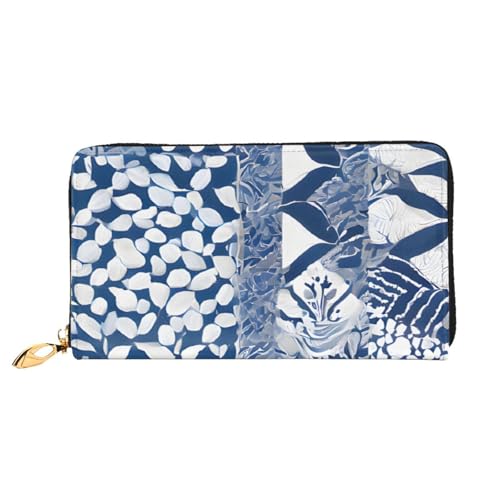 Blue Polynesian Maori Tribal Long Leather Wallet,Large Capacity Soft Pu Leather Purse For Women With Multiple Card Slots Phone Pocket And Zipper Coin Purse Stylish Phone Card Holder Clutch