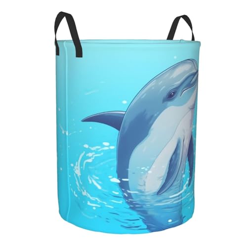 Cute dolphins print Circular Hamper Waterproof Storage Bin Organizer Basket Laundry Hamper With Handles For Clothes Toys Medium