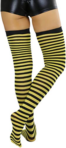 Image of ToBeInStyle Women's Opaque Hosiery Thin Striped Thigh High Long Stocking