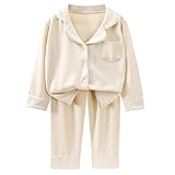 [Avarrerog] パジャマ キッズ 男の子 長袖 女の子 子供服 秋冬 セットアップ 前開き ボタンシャツ ロングパンツ 上下セット おしゃれ 柔らかい 無地 トップス ルームパンツ ゆったり 通気 韓国 2点セット 部屋着 プレゼント 出産祝い 子供服 セットアップ 男の子 90 パジャマ キッズ 女の子 長袖 子供服(ライトイエロー,130)