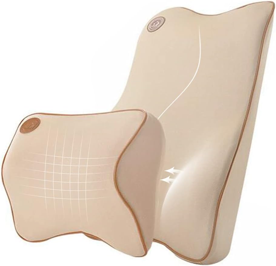 Ecloud Shop Lumbar Support Cushion for Car and Headrest Neck Pillow Kit - Ergonomically Design Universal Fit Major Car Seat (Beige)