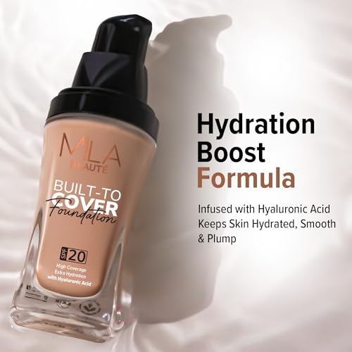 Image of Mila Beaute Built to Cover Liquid Foundation I Medium to Buildable Coverage I Matte Finish I Lightweight I SPF 20 I Super Hydrating with Hyaluronic Acid (D-1-Caramel, 30ml)