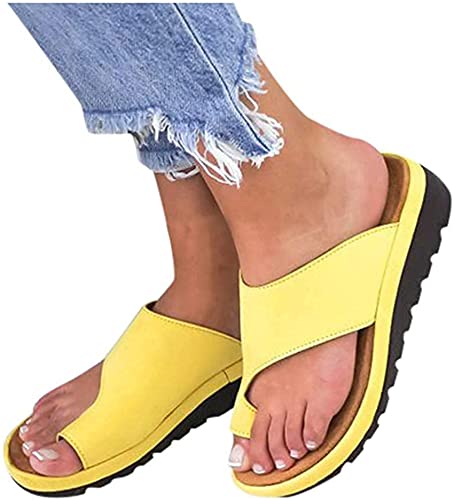 Chaussures femmes cuir PU jaune design orthopédique élégant