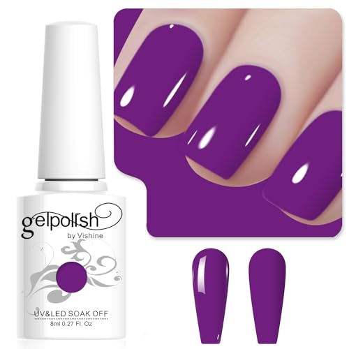 Vishine Purple Gel Nail Polish, 1Pcs 8ml Purple Amethyst Gel Polish Amethyst Color Nail Polish Gel High Gloss Soak Off U V Gel Nail French Nail Manicure Salon DIY L252