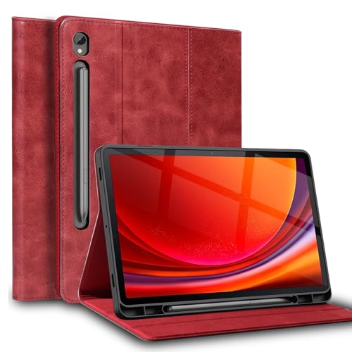 Gexmil Leder Hülle für Samsung Galaxy Tab S9 11 Zoll, S10 FE/S9 FE 10.9",S10 FE+ 13",mit Stylus Halter,Automatischer Schlaf/Aufwachen,Smart Folio Echtes Leder Hülle