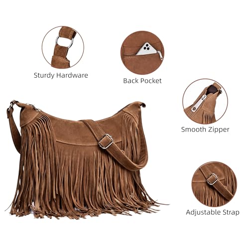 Image of Fringe Hobo Bags for Women Vintage Suede Crossbody Bag Hippie Western Cowgirl Purses Tassel Shoulder Bag