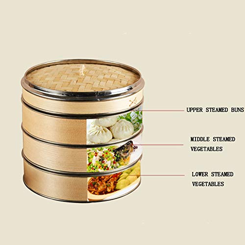 AIZYR Dim Sum Bamboo Steamer, Stainless Steel Food Steamer - Steel Ring Reinforcement Steamer Basket, No Paint, No Smell, Water and Splash,21cm/8.27" - Image 3