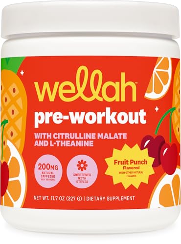 Image of Wellah Pre-Workout Drink Mix (Fruit Punch) 30 Servings | With Citrulline Malate and L-Theanine, 200mg of Natural Caffeine & 1000mg of Beta-Alanine
