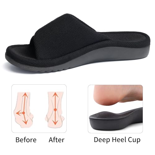 Image of shevalues Summer House Slippers for Women with Arch Support Breathable Waffle Cotton Indoor Slippers Slip on Open Toe Home Shoes